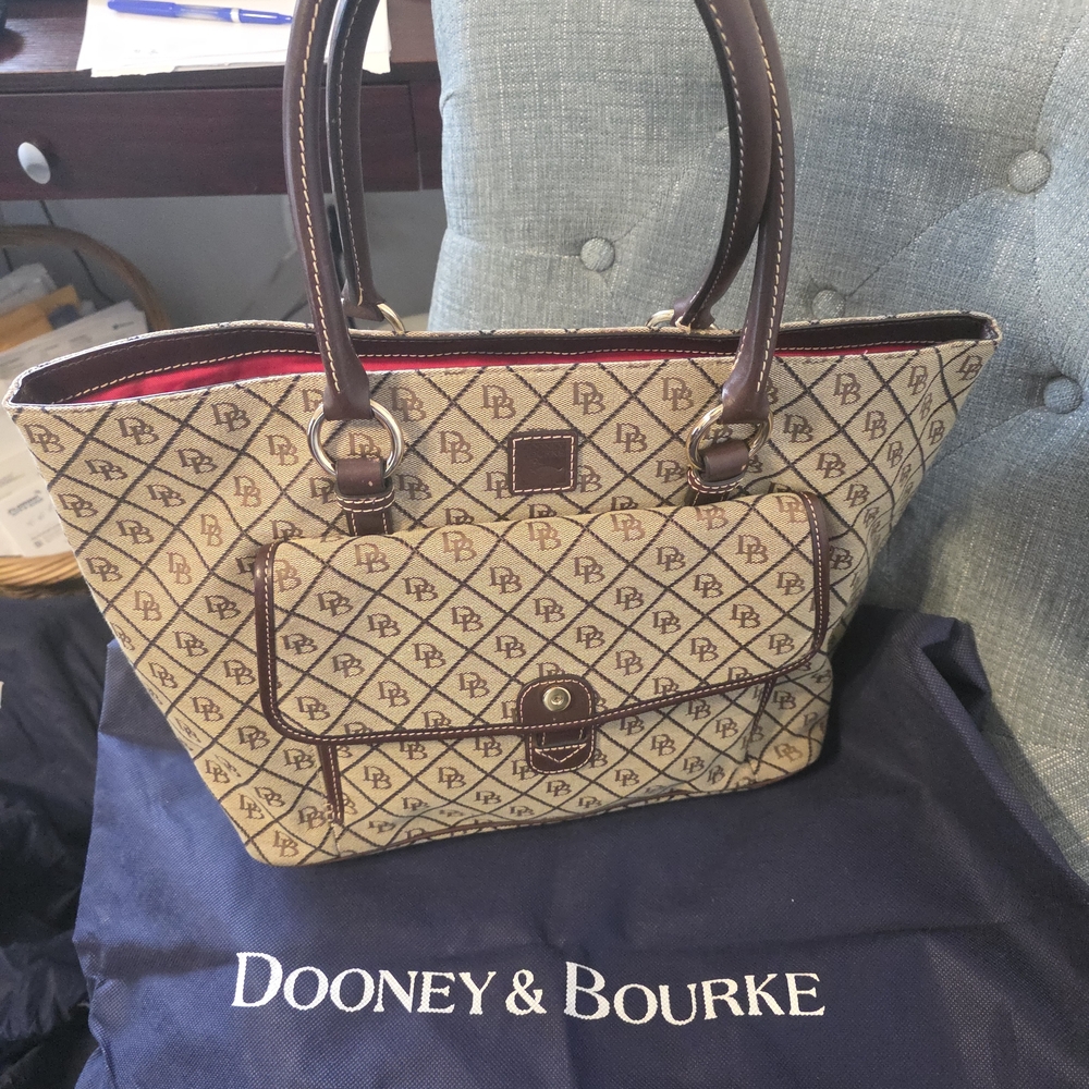 Dooney & Bourke Tan and Brown Monogram Tote